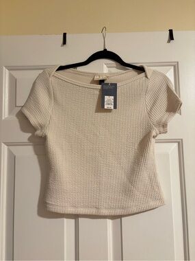 Cream Quilted Short Sleeve Top